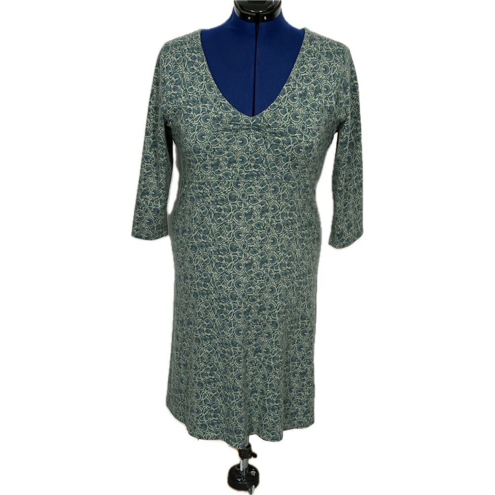 Toad&Co Rosalinda Dress Pocket Large Green Floral V-Neck 3/4 Sleeve T1771712